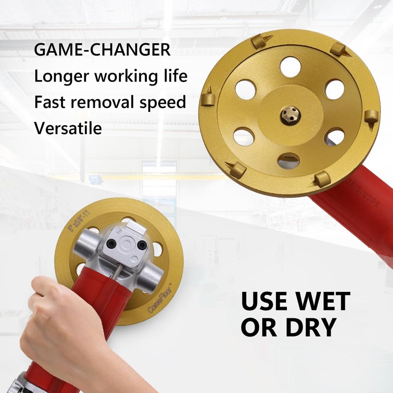 ComeFloor 5 Inch PCD Grinding Cup Wheel 6 Segments for Epoxy Thinset Glue and Concrete Floor Surface Coating Removal, 5/8”-11 Threaded - Image 3
